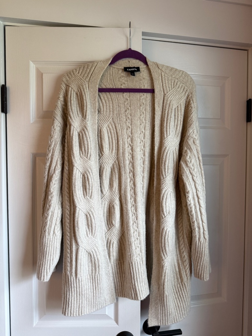Express Cream Cable Knit Open-Front Cardigan